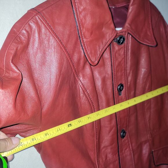 Oxblood Red Genuine Leather Jacket Long Women's Size M/L Button 3/4 Sleeve Chic - Picture 6 of 12